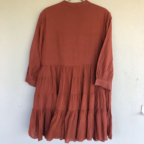 Anthropologie Samant Chauhan Dress M Embroidered Tiered Mini Babydoll Spice Boho - Picture 12 of 15